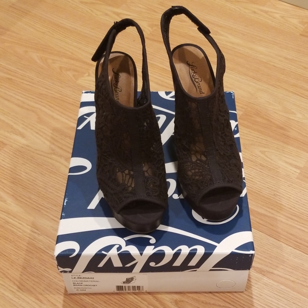 Lucky Brand Marin Crochet Black Wedges View 2